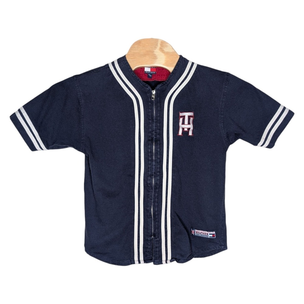 Tommy Hilfiger Athletics Full Zip Up Jersey Shirt Medium Ringer Vintage 90's Y2K